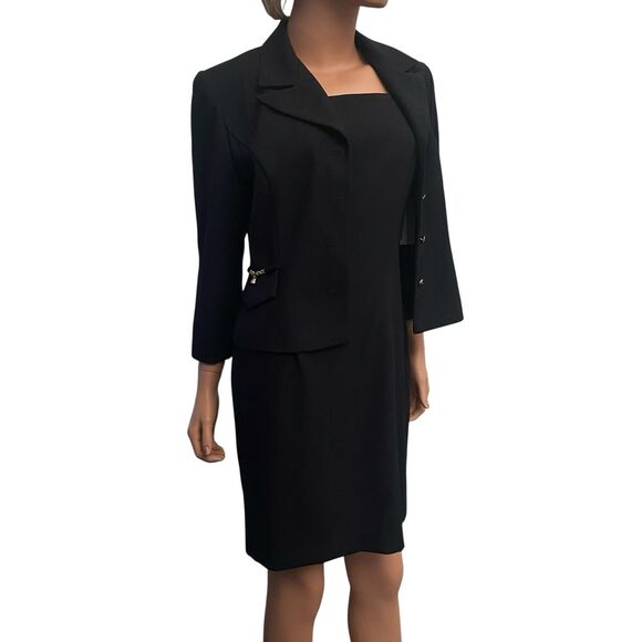 Virgo Womens 10 Petite 2pc Black Blazer Suit Jacket Dress Set Union Label USA - Picture 7 of 16